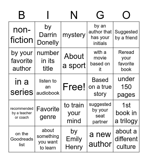 Read a book Bingo Card