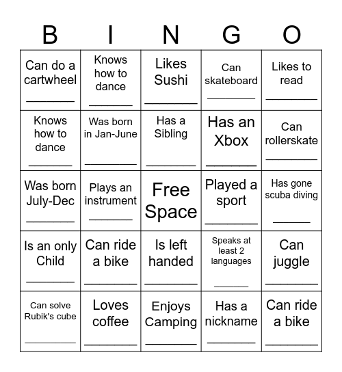 HUMAN BINGO Card