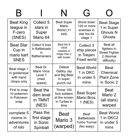Retro Lockout Bingo Card