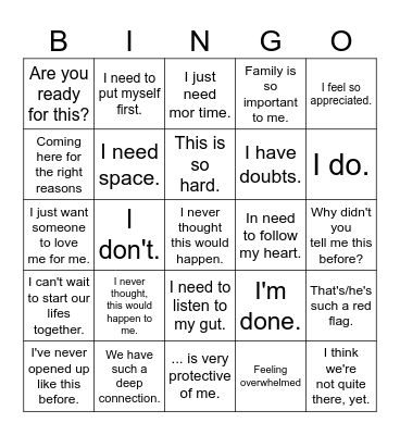 Love is blind Bingo Card