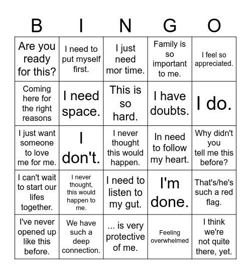 Love is blind Bingo Card