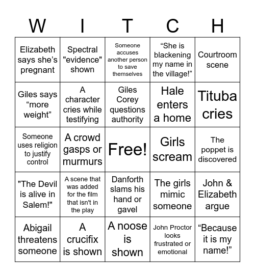 The Crucible - Movie BINGO Card
