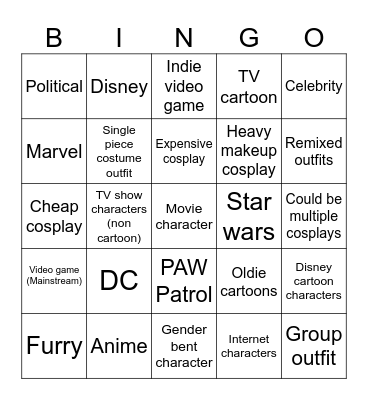 Wondercon Bingo Card