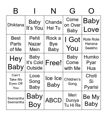 Baby Shower Bingo Card