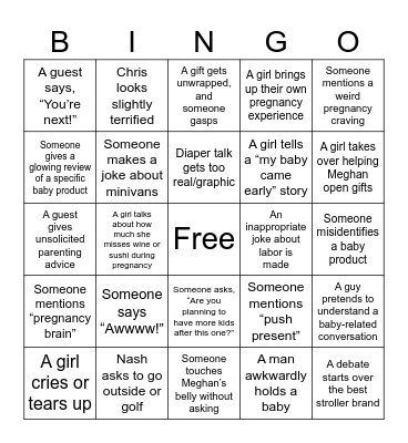 Baby Shower Bingo for men Bingo Card
