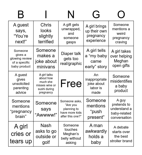 Baby Shower Bingo for men Bingo Card