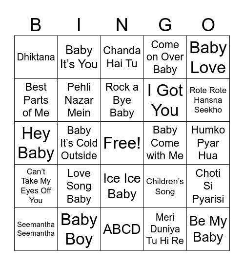 Baby Shower Bingo Card