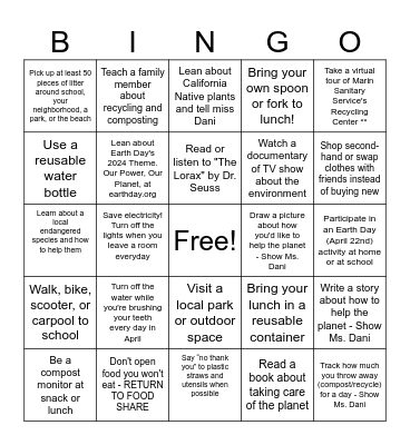 Earth Month Eco Challenge! Bingo Card