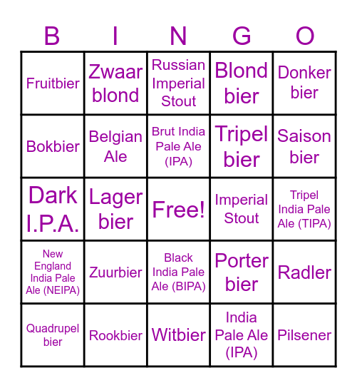 Ultieme Bier Bingo Card