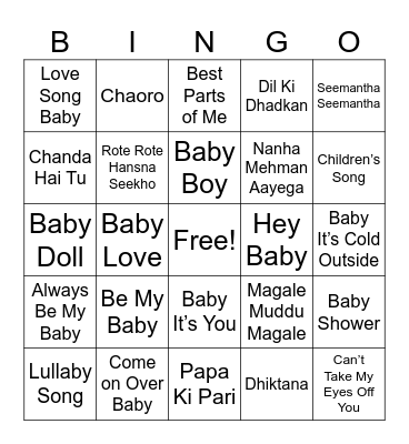 Baby Shower Bingo Card