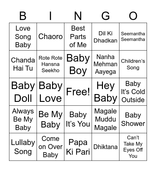 Baby Shower Bingo Card