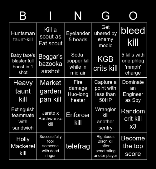 Team Fortress 2 Bingo Card