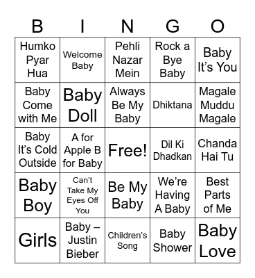 Baby Shower Bingo Card