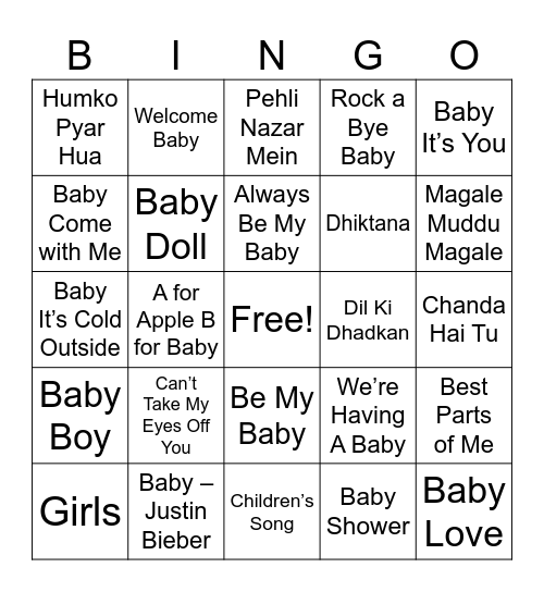 Baby Shower Bingo Card
