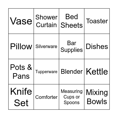 Bridal Shower Bingo Card