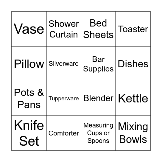 Bridal Shower Bingo Card