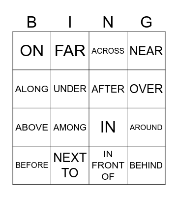PREPOSITIONS Bingo Card