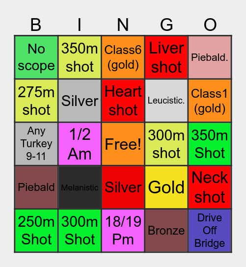 TheHunter Call of the Wild Bingo Card