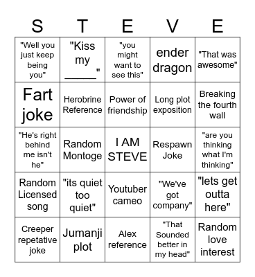 Minecraft movie bingo Card