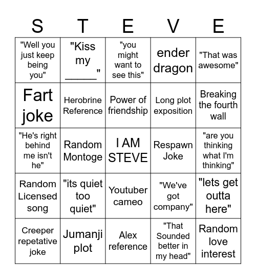 Minecraft movie bingo Card