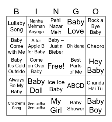 Baby Shower Bingo Card