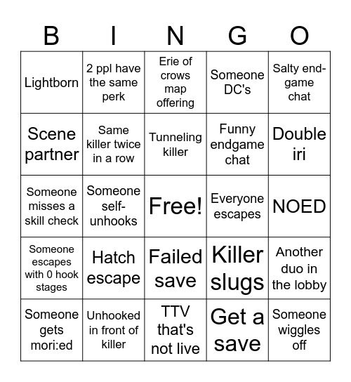 DBD Bingo Card