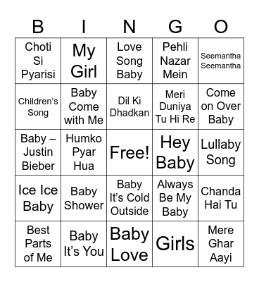 Baby Shower Bingo Card
