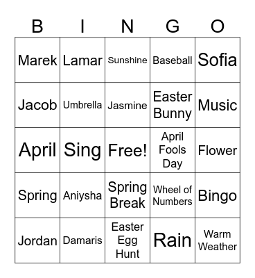 April Music Bingo Card