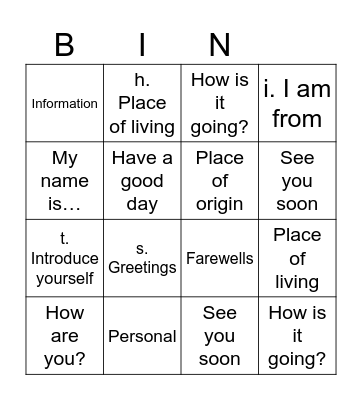 Basic Personal Information Bingo Card
