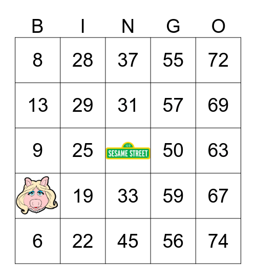 Sesame Street Bingo Card