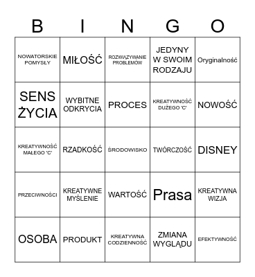 Kreatywność Bingo Card