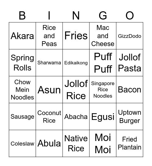 Mothers Day Food Bingo Card