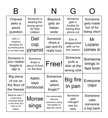 Culinary School Bingo Card