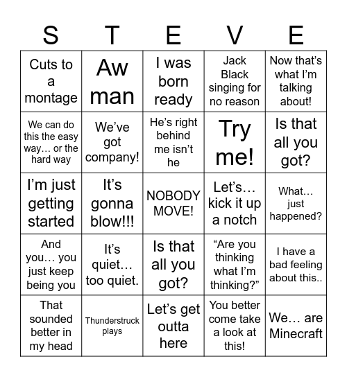 I… am STEVE Bingo Card