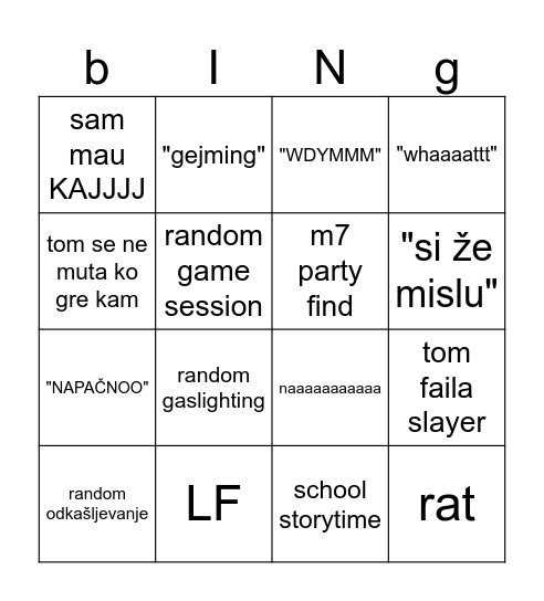 tom bingo Card