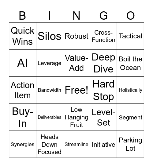 Buzz Words Bingo Card