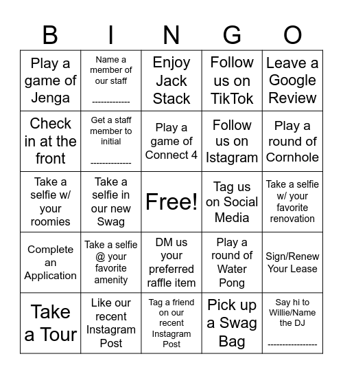 The Quarters Bingo Card