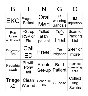 Camas Urgent Care Bingo Card