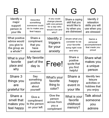 Therapy Bingo Card