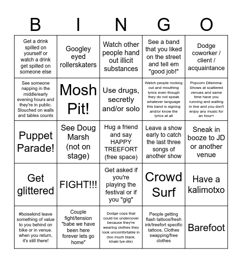 TREEFORT Bingo Card