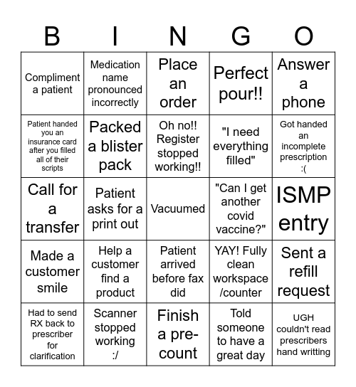 Wright's Pharmasave Bingo Card