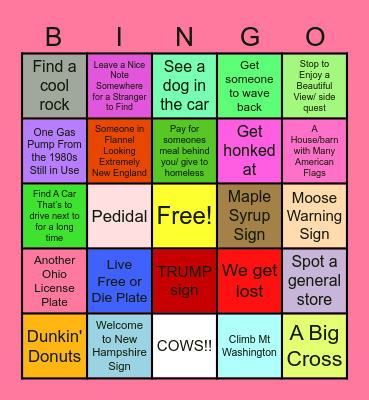 MT WASHINGTON BINGO Card