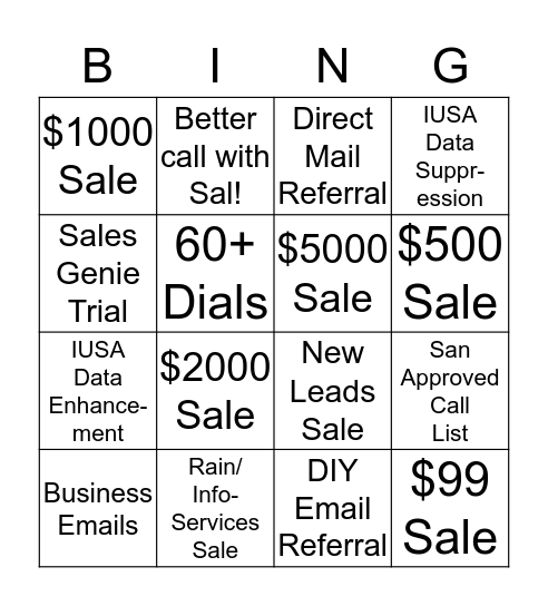 Sales Bingo Card