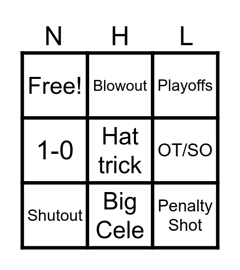 Nhl Match Bingo Card