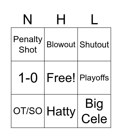 Hockey Bingo Card