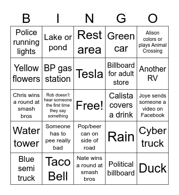 Roadtrip 2 Bingo Card