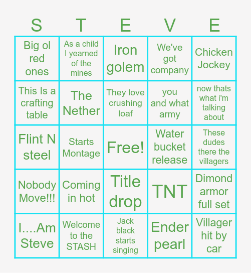 Minecraft Bingo Card