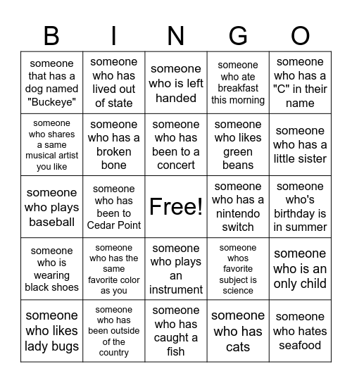 SUMMER CAMP HUMAN BINGO Card