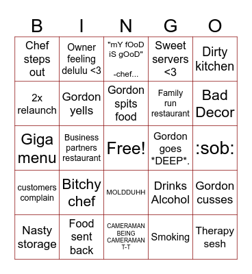 KITCHEN NIGHTMARES BINGO MUHEHE Bingo Card