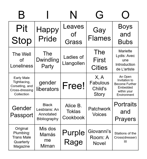 Drag Show Bingo Card